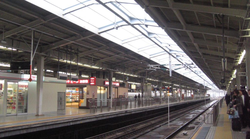 Shinkansen bullet train platform at Shin-Osaka Station